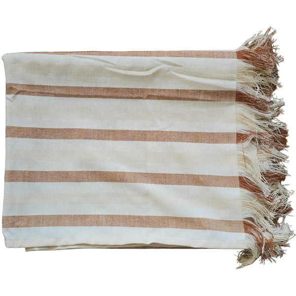 The Coastal Linen Blend Massive Throw Bedcover 150cm x 230cm - Cream | Terracotta Stripe