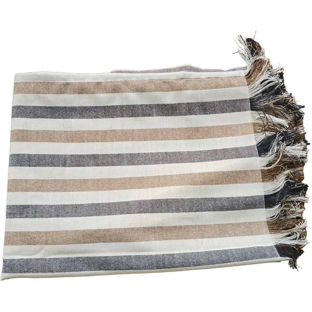 The Coastal Linen Blend Massive Throw Bedcover 150cm x 230cm - Cream | Navy | Tam Stripe