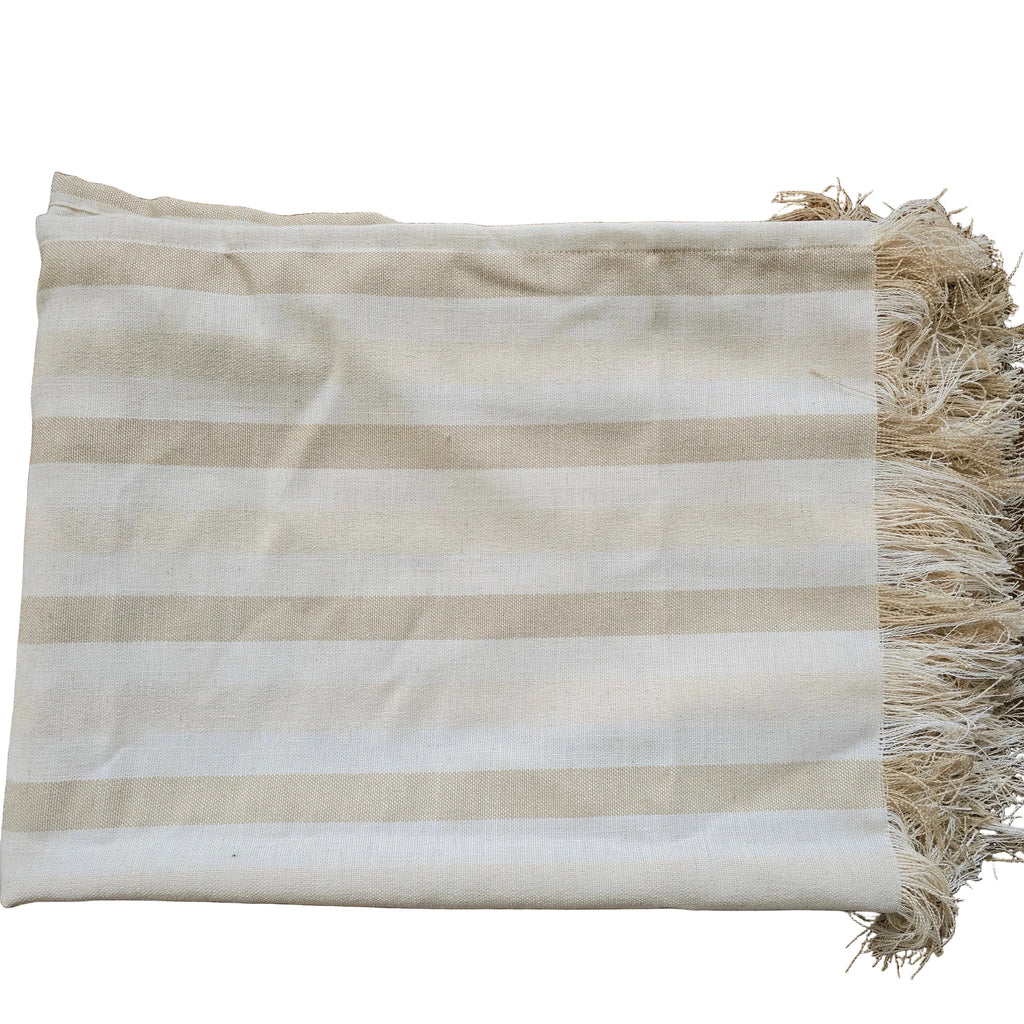 The Coastal Linen Blend Massive Throw Bedcover 150cm x 230cm - Cream | Sand Stripe