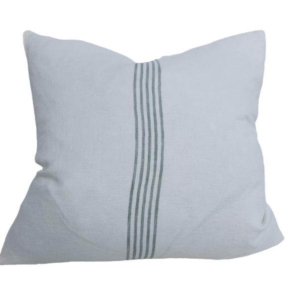 Casa Texture Pure French Linen Cushion Feather Filled 55cm Square - Serape Striped Green