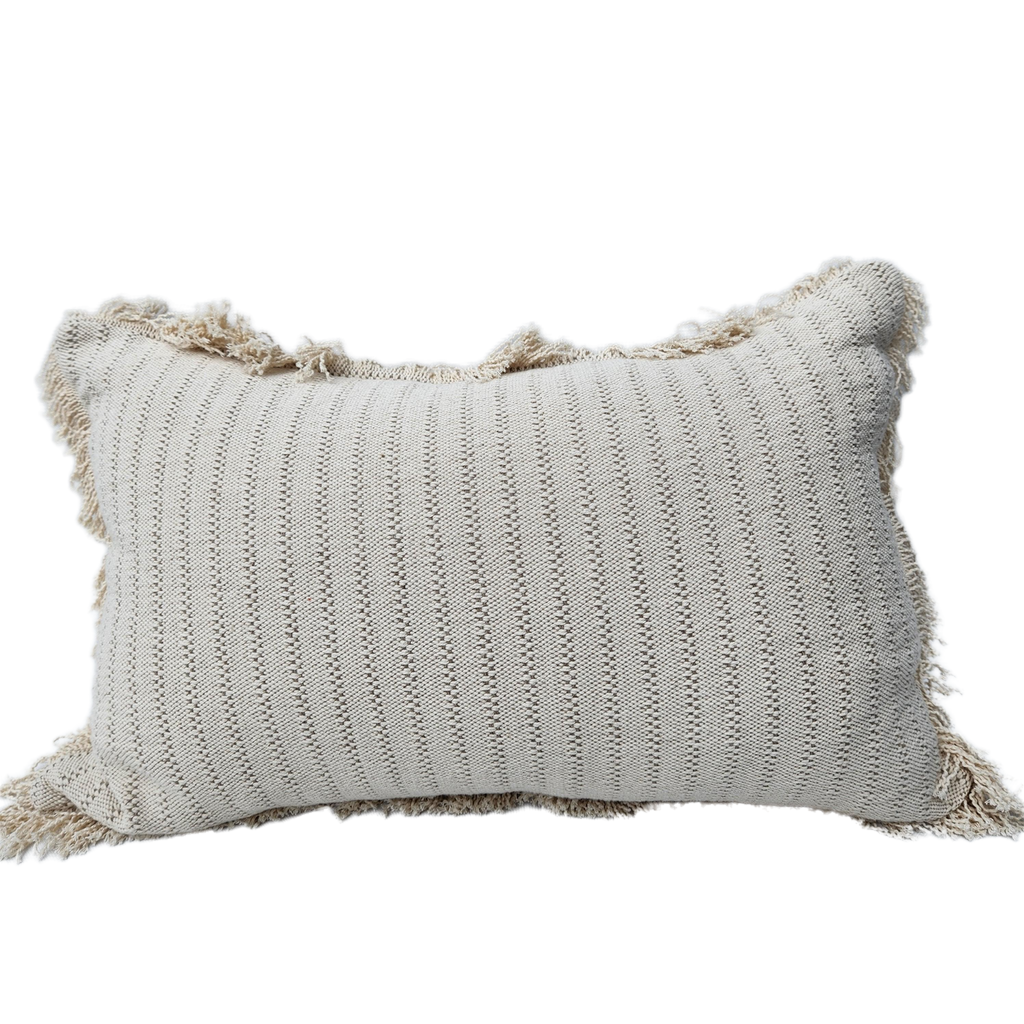 Camille Jacquard Heavyweight Linen Cotton Fringed Cushion 40x60cm Lumbar