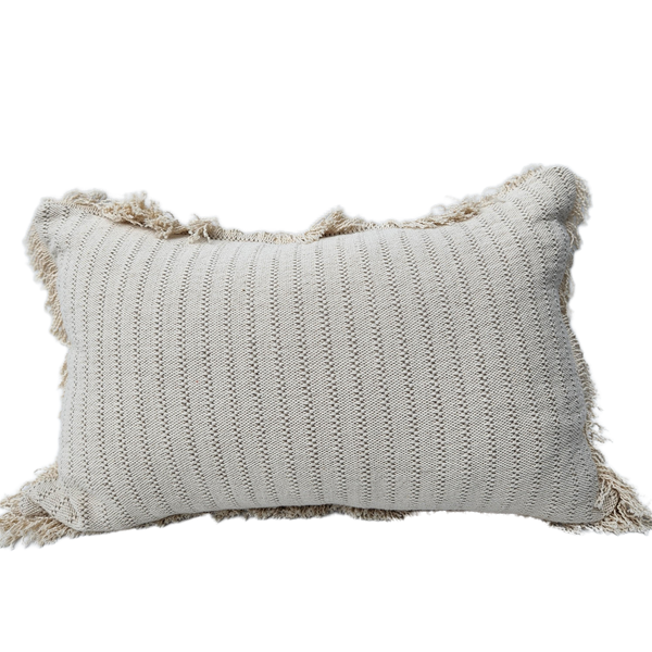 Camille Jacquard Heavyweight Linen Cotton Fringed Cushion 40x60cm Lumbar Feather Filled