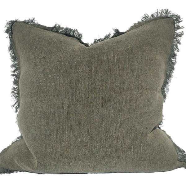 Cultiver Yarn Dyed Heavy Weght Pure French Linen Cushion 60cm Square Plush Feather Filled -  Vouge Green