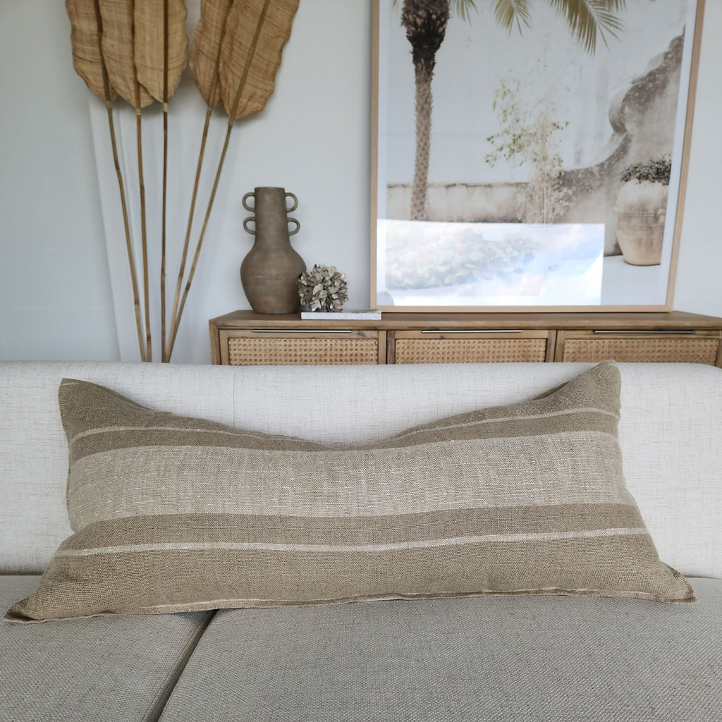 LIMITED STOCK LEFT |Détente Multi-Weave Rustic Texture Pure French Linen 40x90cm Long Lumbar Feather Filled - Kyoto