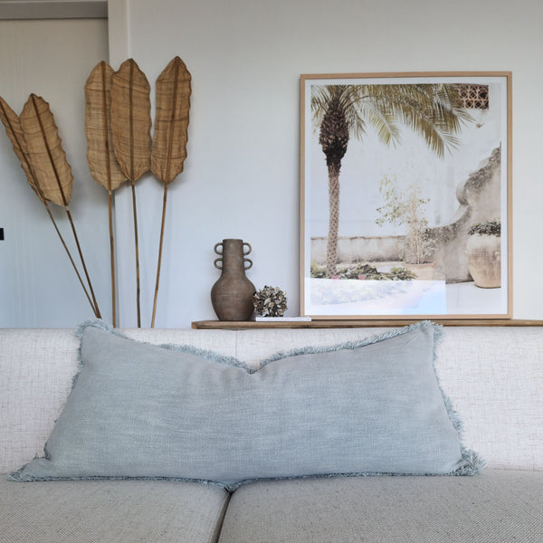 Champêtre Heavy Weight French Linen Cushion 40x90cm Lumbar Feather Filled - Sky Blue