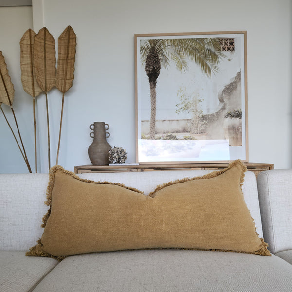 Champêtre Heavy Weight French Linen Cushion 40x90cm Long Lumbar Feather Filled - Turmeric Yellow