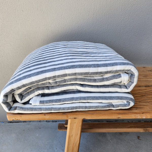 RESTOCK MID MARCH - Cannes Cotton Quilted Bed Cover Massive Blanket 230x200cm - Grey Striped