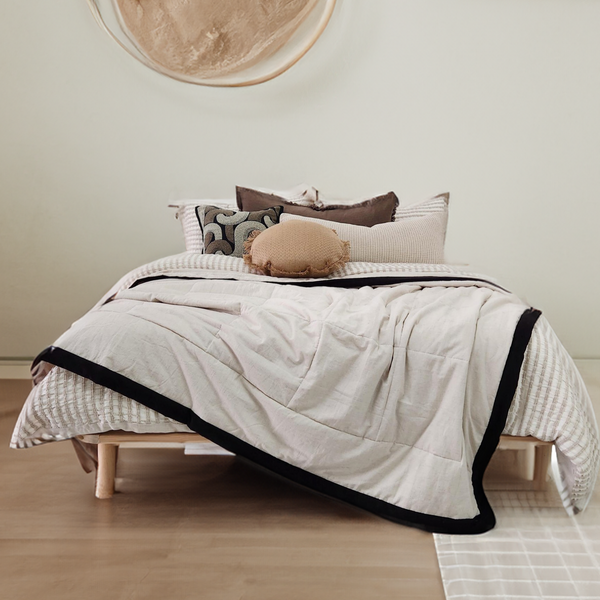 Millard Linen Cotton Reversible Quilted Bedcover Blanket Coverlet 230x200cm - Black Edge