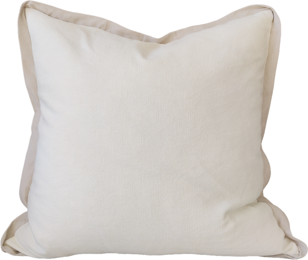 Reine Linen Cushion 55cm Square  - White with Light Nude Border