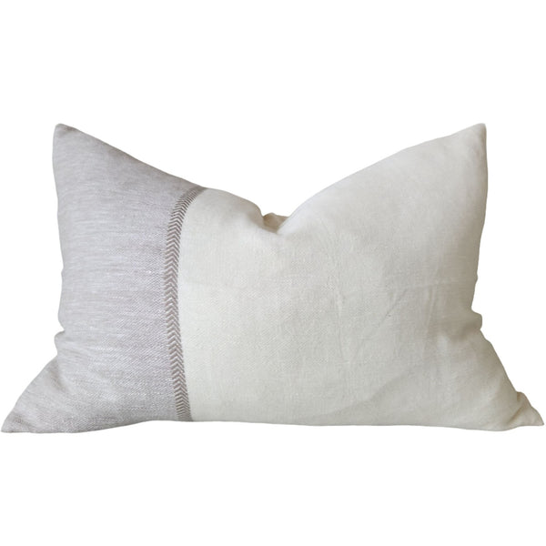 Elodie Wool Linen Cushion 40x60cm Lumbar - Off White | Natural Herringbone | White Grey