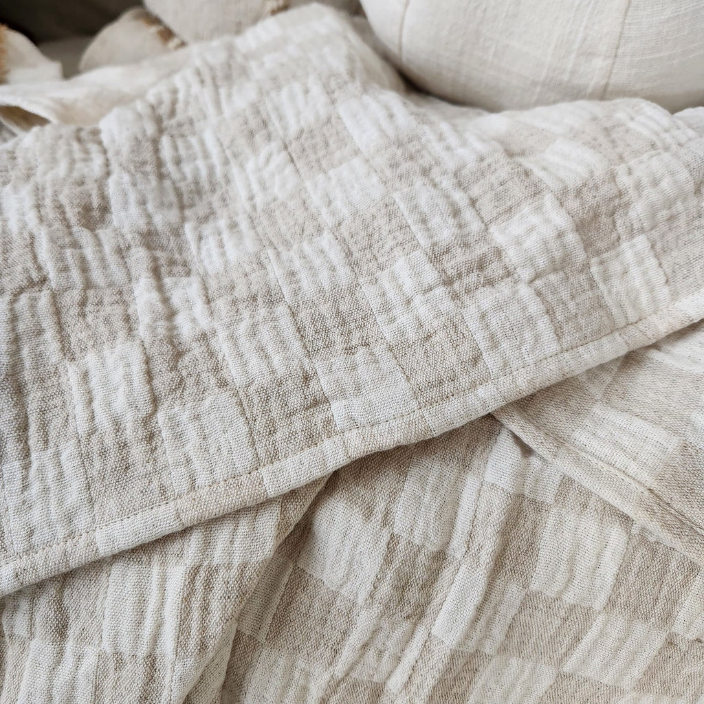 Annecy Check Linen Cotton Massive Throw 150cmx200cm - Natural