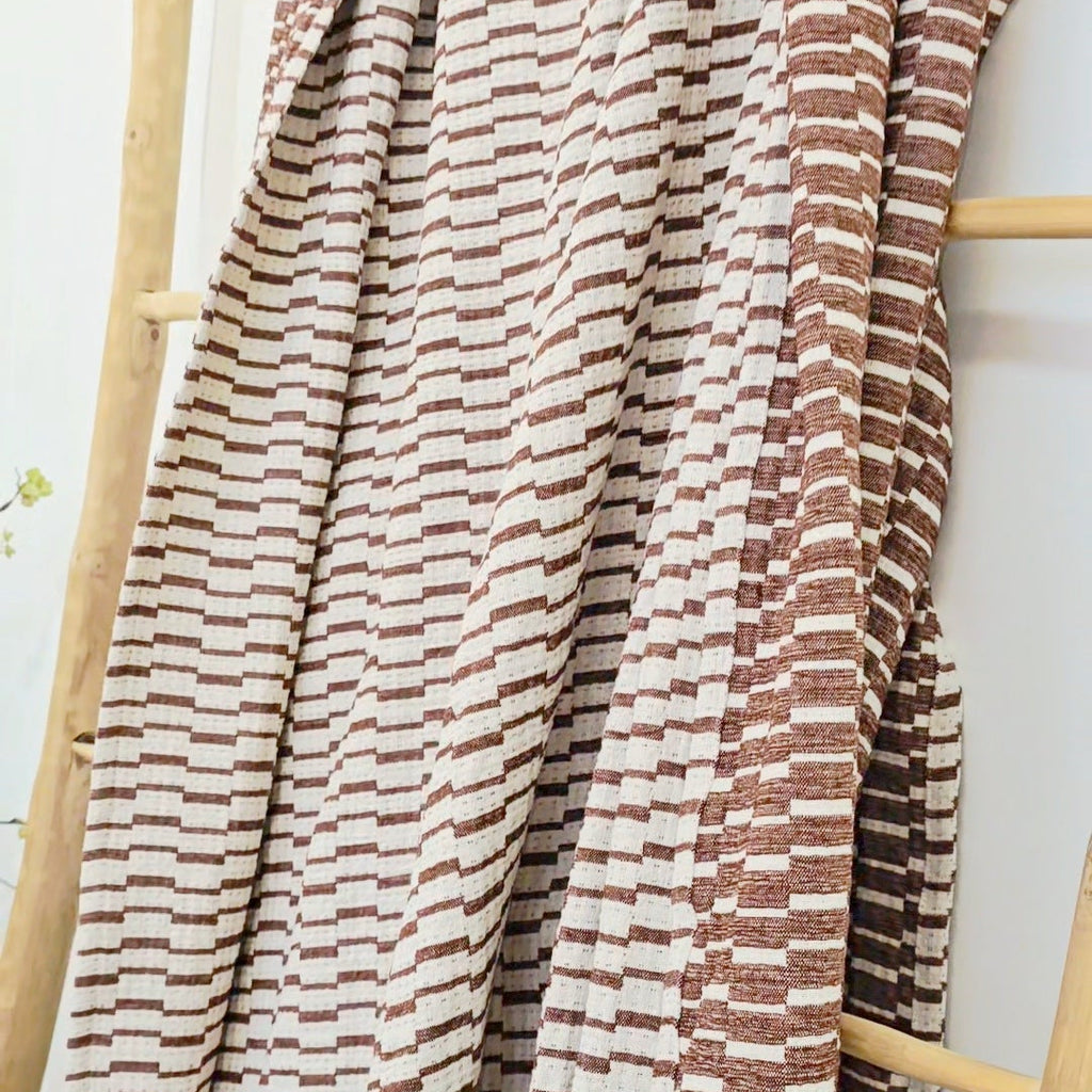 Mosaic Jacquard Linen Cotton Massive Throw Bedcover 150x220cm - Reddish Brown | Off White