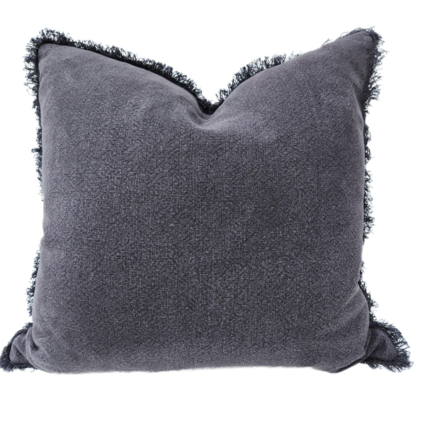 LAST TWO - Matera Stonewashed Heavy Weight French Linen Cushion 50cm Square Feather Filled - Charcoal