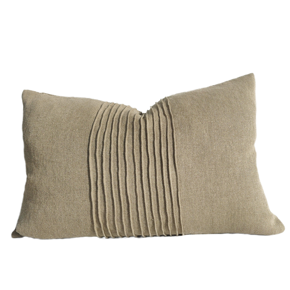 Hyeres Heavy Weight Texture French Linen Cushion 40x60cm Lumbar- Flax