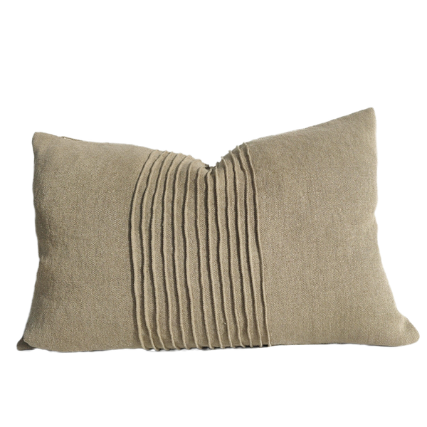 RESTOCK SOON - Hyeres Heavy Weight Texture French Linen Cushion Feather Filled 40x60cm Lumbar- Flax