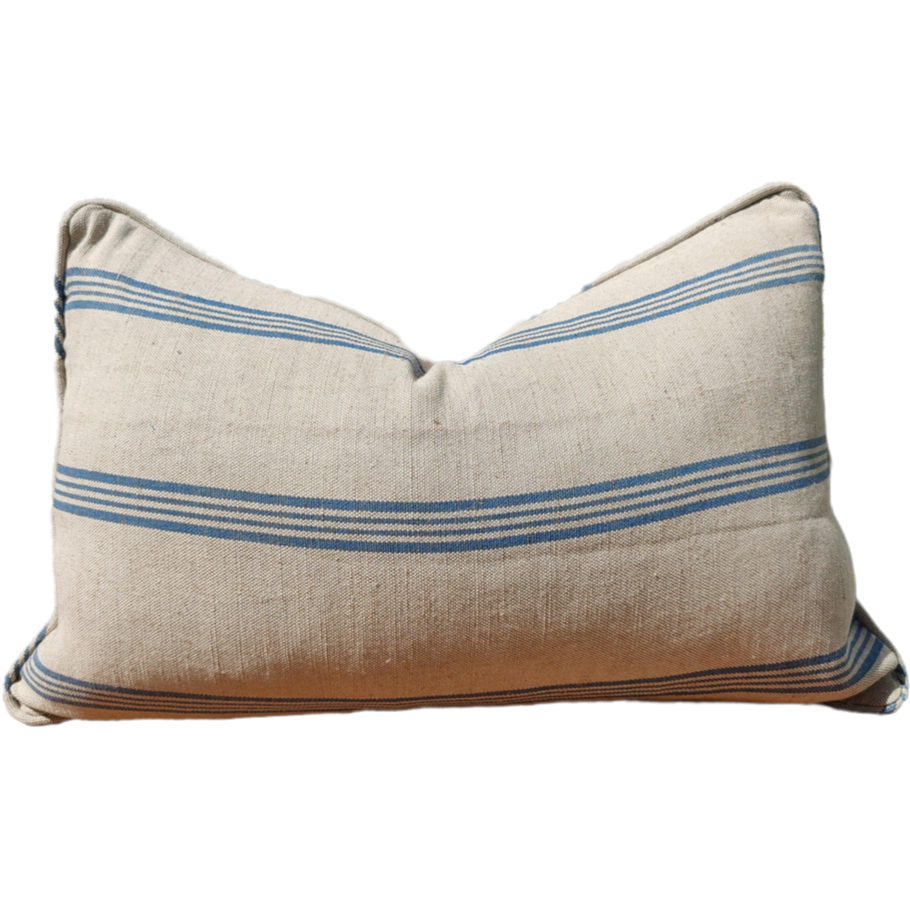 Nova Heavyweight Pure French Linen Cushion 40x60cm Lumbar - Navy Striped