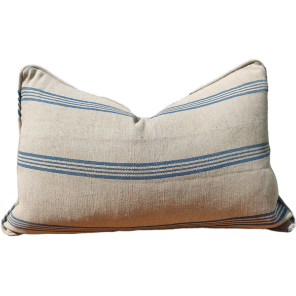 PREORDER | Nova Heavyweight Pure French Linen Cushion 40x60cm Lumbar - Navy Striped