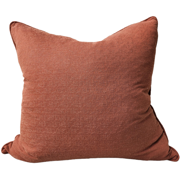 Millard Jacquard Pattern French Linen Cushion 55cm Square - Biot Rust Red