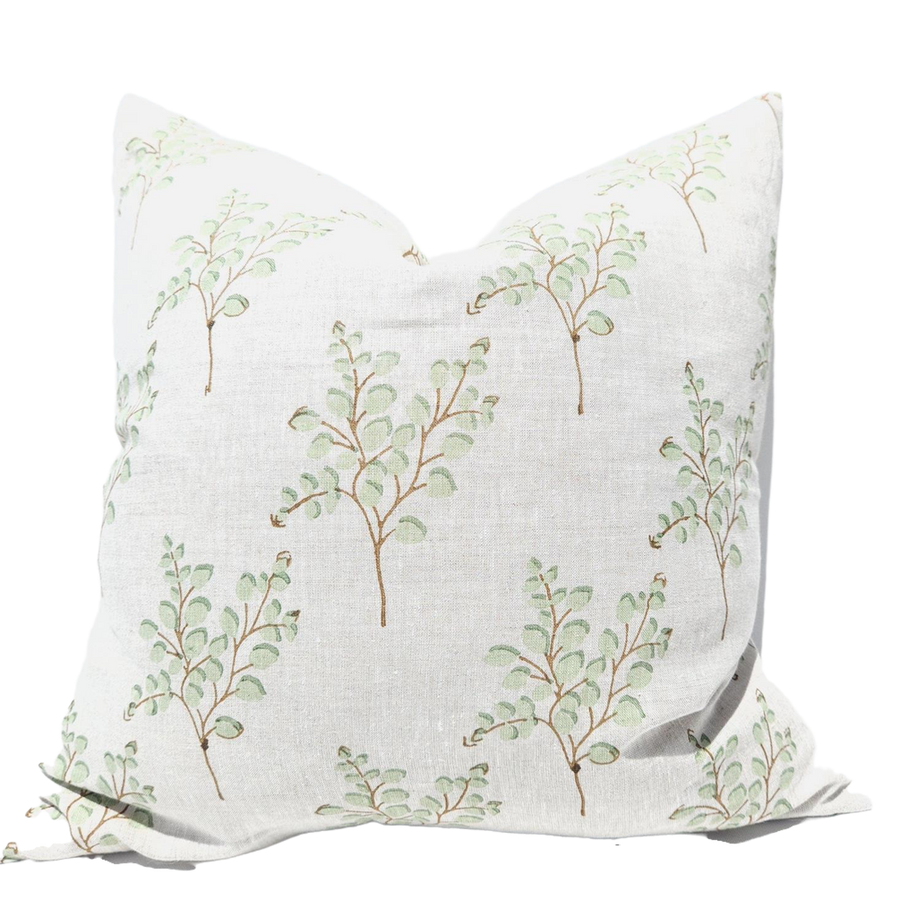 LAST ONE - The Outback Artisan Block Printed Heavy Weight Pure French Linen Cushion 55cm Square - Eucalyptus