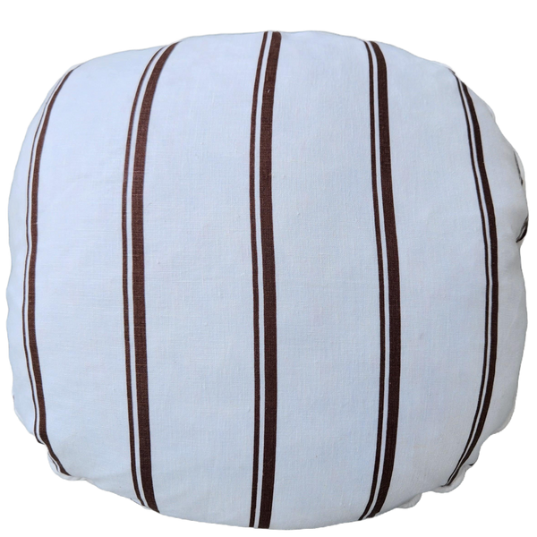 Millard Pure French Linen Cushion Feather Filled 55cm Round - Antibes Brown & White Striped