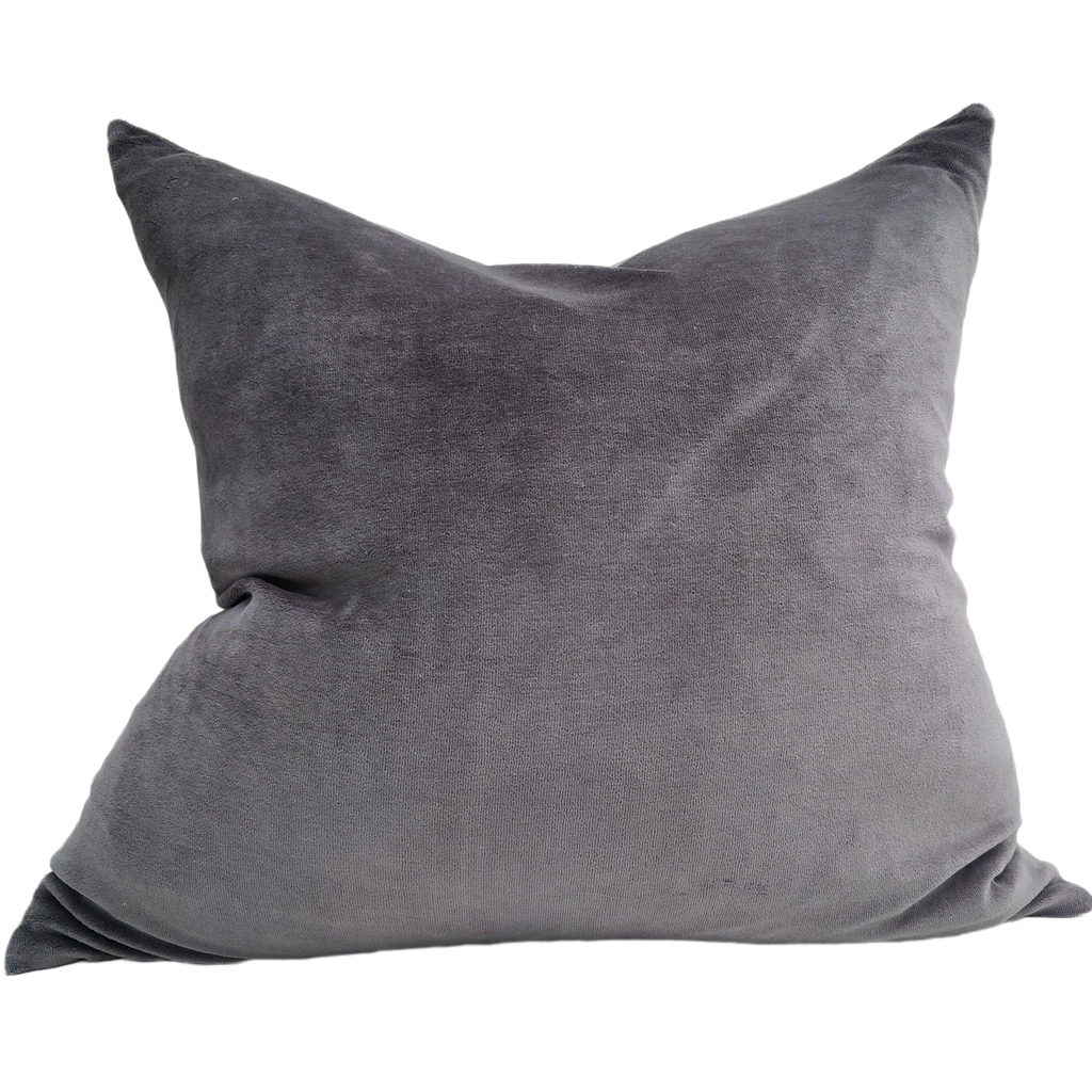 Fontainebleau Cotton Velvet & French Linen Two Sided Feather Filled Cushion 55cm Square - Charcoal