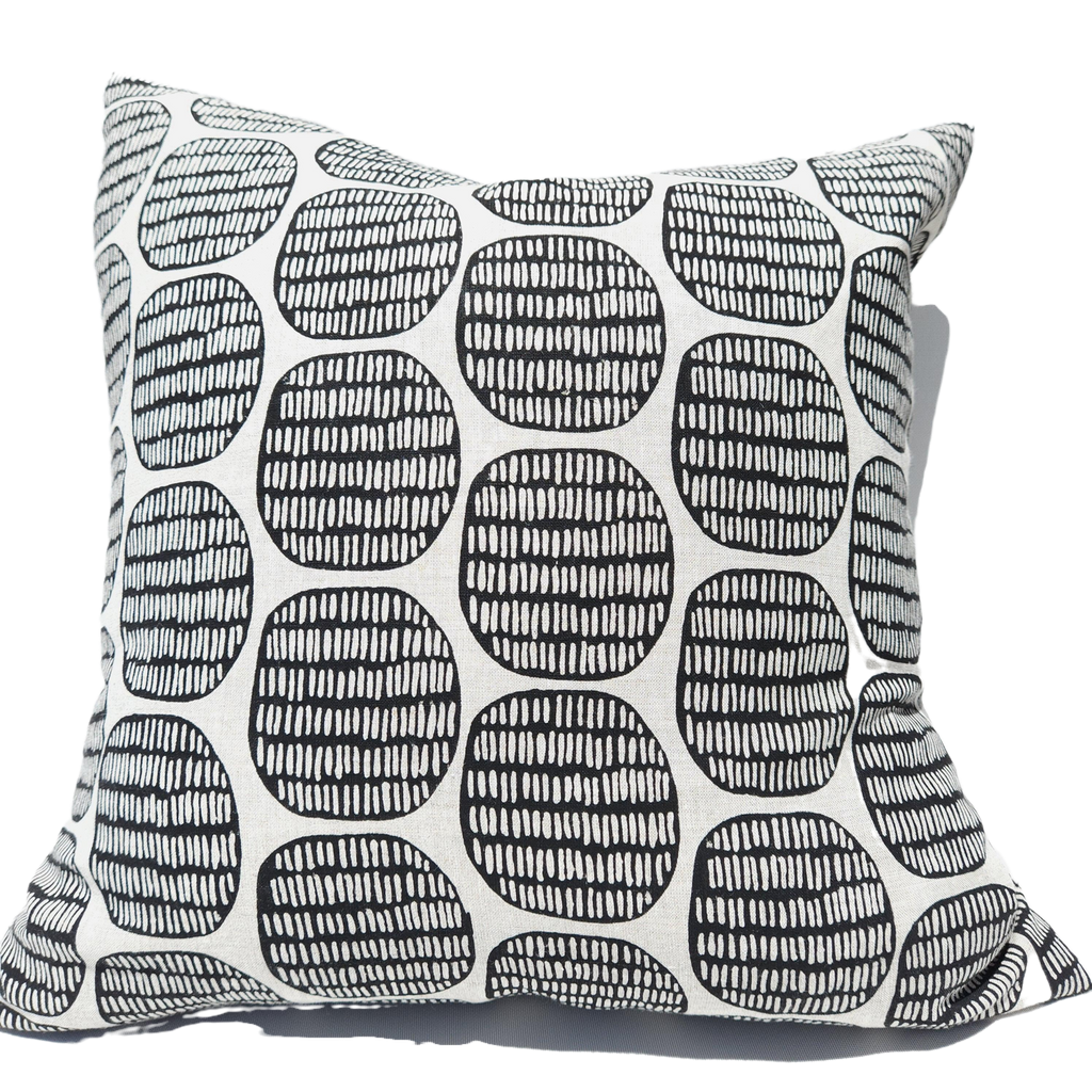 The Outback Artisan Block Printed Heavy Weight Pure French Linen Cushion 55cm Square - Sacred Rock Black