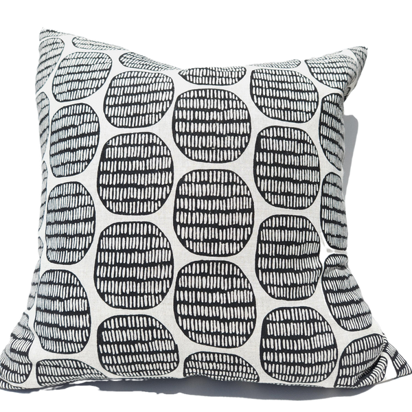 The Outback Artisan Block Printed Heavy Weight Pure French Linen Cushion 55cm Square - Sacred Rock Black