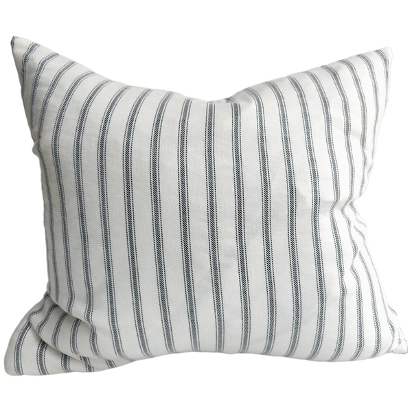 LUCCA Stonewashed French Linen Cushion 50cm Square - Black & White Striped