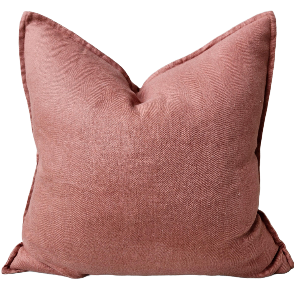 LAST TWO - Felicity Herringbone Pure French Linen Cushion 55x55cm - Sangria Red