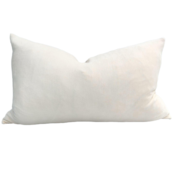 Fontainebleau Cotton Velvet & French Linen Two Sided Feather Filled Cushion 40cmx60cm Lumbar- Cream White