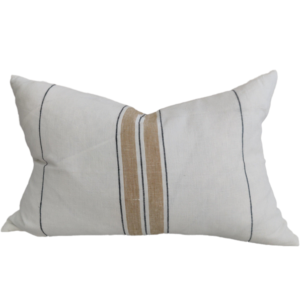 LAST ONE -Jaipur Yarn Dyed Pure French Linen Cushion Feather Filled  40x60cm Lumbar - Sunny Day