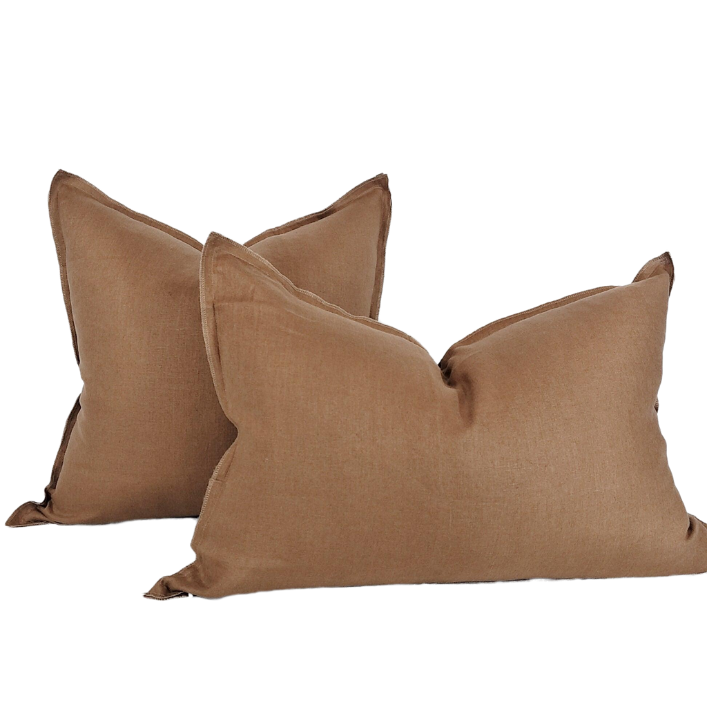 Provence Heavy Weight Pure French Linen Cushion in Two Sizes - Plush Feather Filled - Yellow Ochre