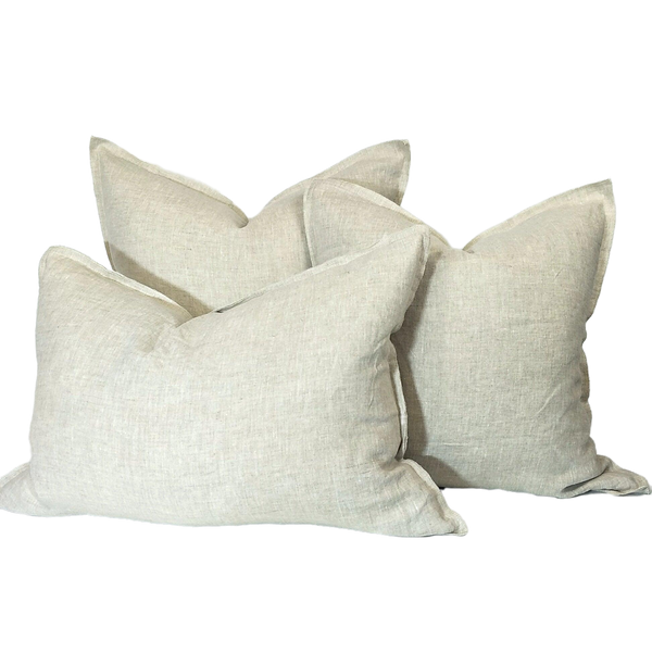 Provence Heavy Weight Pure French Linen Cushion in 3 Sizes - Plush Feather Filled - Natural