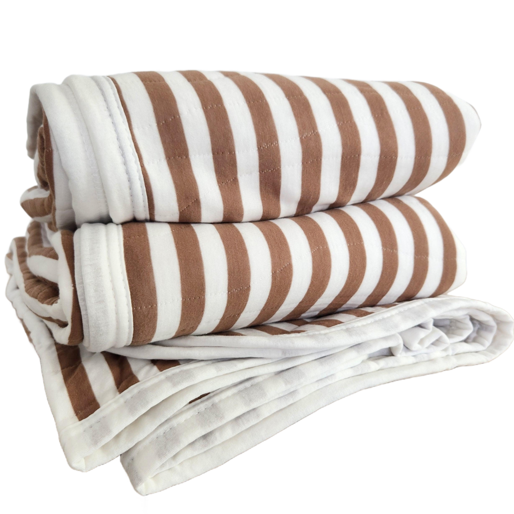 Cannes Cotton Quilted Bed Cover Massive Blanket 230x200cm - Toffee Striped