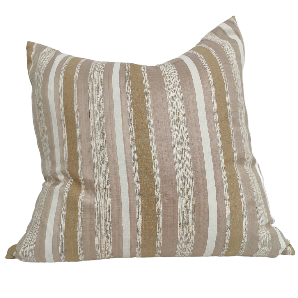Orléans Hand Loomed Mulberry Silk Texture Cushion 55cm Square - Earthy Tone Striped
