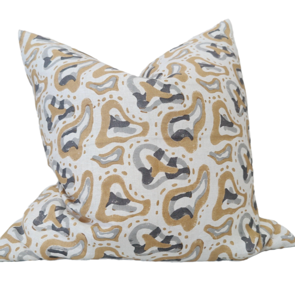 The Outback Artisan Block Printed Heavy Weight Pure French Linen Cushion 55cm Square - Alice Springs