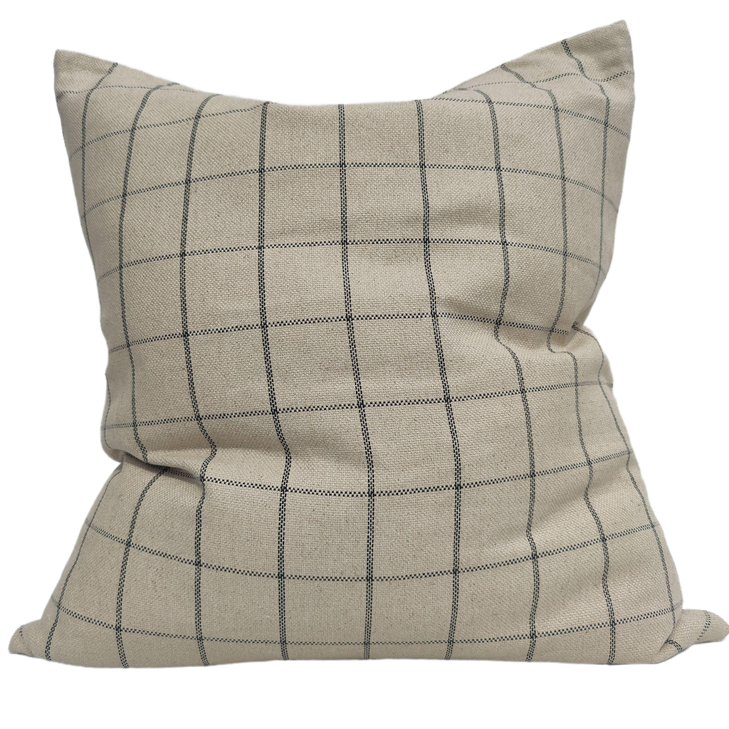 Irish Plaid Rustic Linen Cotton Cushion 55cm Square - Black