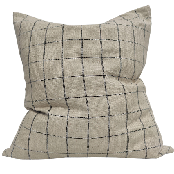 Irish Plaid Rustic Linen Cotton Cushion 55cm Square - Black