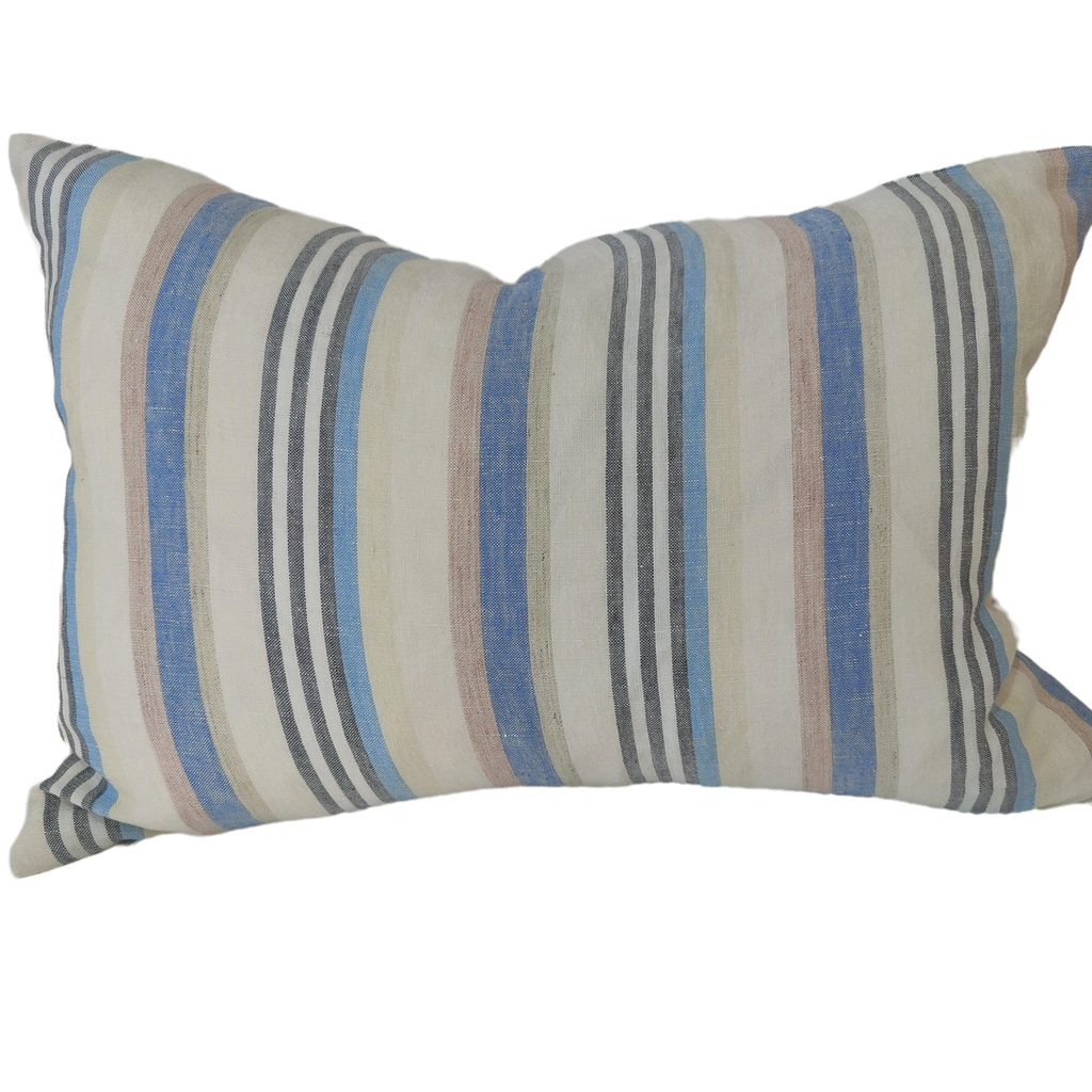 Mediterranean Blue Yarn Dyed Pure French Linen Cushion 40x60cm Lumbar