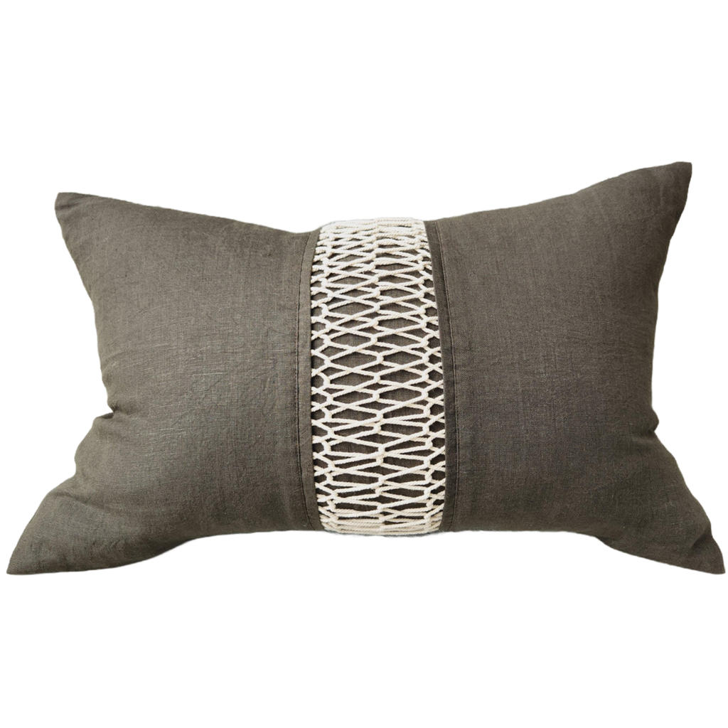 Millard Handwoven French Linen Cushion 40x60cm Lumbar - Vence Dark Khaki