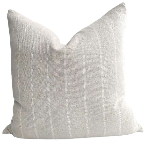 Irish Striped Rustic Linen Cotton Cushion 55cm Square - Natural & White