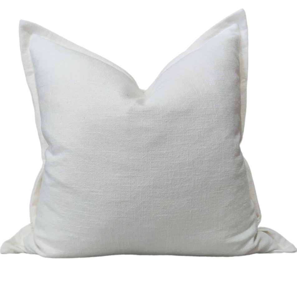Mahal Texure Pure French Linen Cushion Feather Filled 55cm Square - Off White