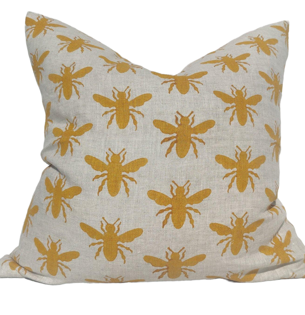 Royal Bee Artisan Block Printed Heavy Weight Pure French Linen Cushion 55cm Square