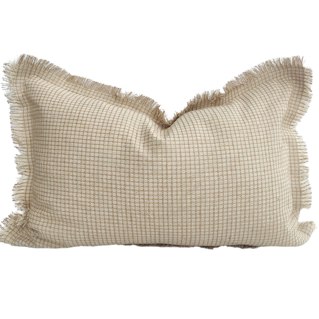 Rustic Jute Linen Cushion Lumbar Feather Filled - Exotic Waffle