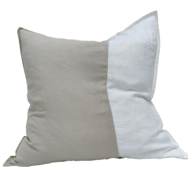 Nantes 100% Pure French Linen Cushion Feather Filled 55cm Square - Tortilla & White