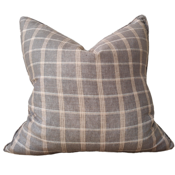Avignon Yarn-dyed Linen Cushion 55x55cm - Brown Plaid