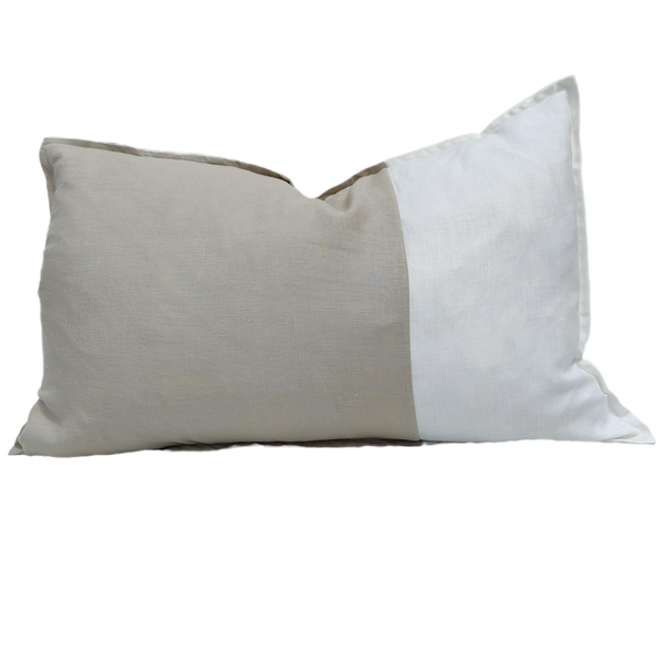 Nantes 100% Pure French Linen Cushion Feather Filled 40x60cm Lumbar - Tortilla & White