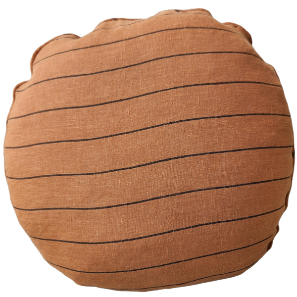 Granville Linen Cotton Cushion Feather Filled Round 50cm - Orange & Black Striped