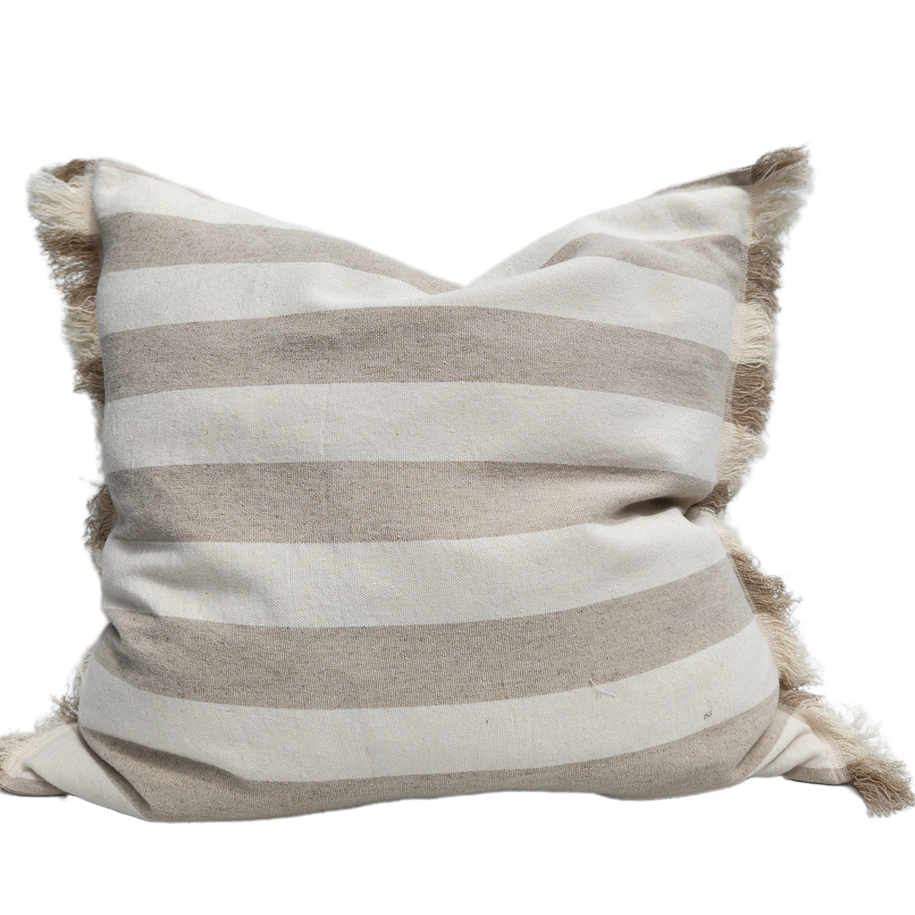 Caribbean Sea Texure Pure French Linen Cushion Feather Filled 55cm Square - Natural Fringed