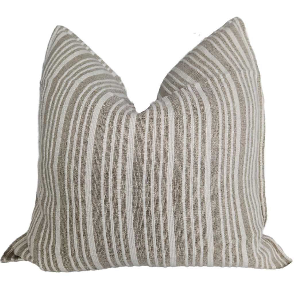 RESTOCK SOON - LIMITED STOCK LEFT | Détente Rustic Texture Pure French Linen 55cm Square Feather Filled - Charleston Striped